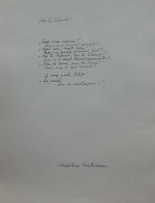 Manuscris de expozitie scris olograf de poeta Madeleine Fortunescu, poezia Hai la lubenite ! foto