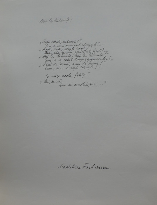 Manuscris de poeta Madeleine Fortunescu , poezia Hai la lubenite !
