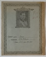 CAIET PENTRU ISTORIE AL ELEVULUI PETRE P. RADU , CLASA A II -A , ANUL SCOLAR 1941 -1942 , MANUSCRIS , PE COPERTA FATA APARE PORTRETUL M.S. REGELE MIHA foto