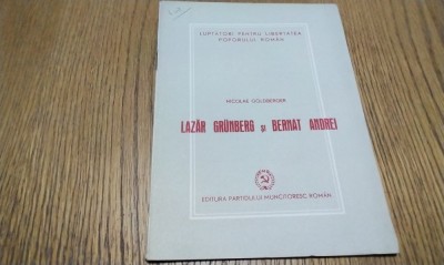 LAZAR GRUNBERG si BERNAT ANDREI - Nicolae Goldberger - Editura Partidului Muncitoresc Roman, 1949, 31 p. foto