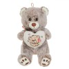 Ursuleț de Plus, Model Clasic, Gri Bej, &Icirc;nălțime 28 cm, Inimă Ecru cu Broderie, Oem