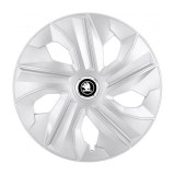 Set 4 Capace Roti potrivite jantelor de 16 inch, pentru Skoda Alb Negru model Luna Crom, Autohelix MSA