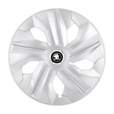 Set 4 Capace Roti potrivite jantelor de 16 inch, pentru Skoda Alb Negru model Luna Crom foto