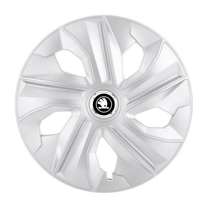 Set 4 Capace Roti potrivite jantelor de 16 inch, pentru Skoda Alb Negru model Luna Crom