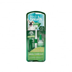 Kit igiena orala pentru caini Tropiclean Fresh Breath, Talie mica, 59ml