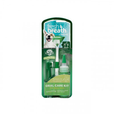 Kit igiena orala pentru caini Tropiclean Fresh Breath, Talie mica, 59ml foto