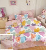 Cumpara ieftin Lenjerie Pat Bumbac 4 Piese Lila Roz 200x230cm Cearceaf 240x250cm Fete Perna 55x75cm, 70x70cm