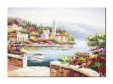 Cumpara ieftin Tablou lacul Como pictat manual, Colt de rai, 70x50cm ulei pe panza in cutit efect 3D, Magistral