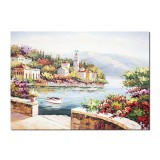 Tablou lacul Como pictat manual, Colt de rai, 70x50cm ulei pe panza in cutit efect 3D, Magistral