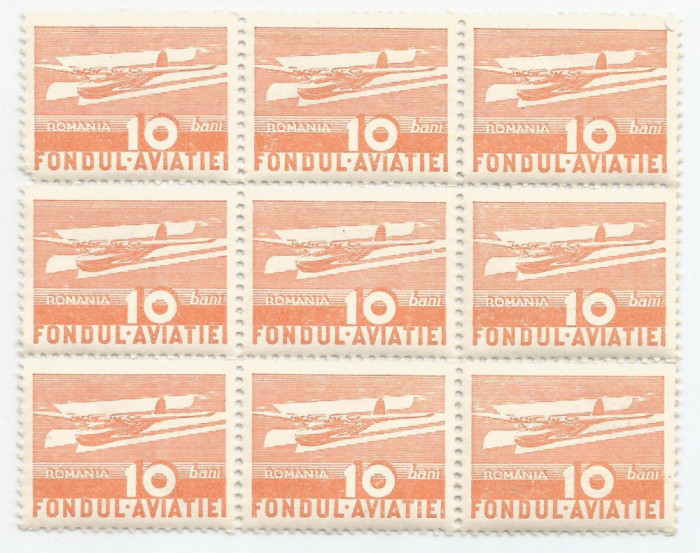 *Romania, LP VII.6a/1936, Aeroport, bloc de 9 timbre, MNH