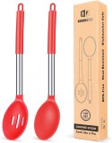 Set de 2 linguri pentru gatit BUNDLEPRO, otel inoxidabil/silicon, rosu/argintiu, 34 x 7 cm