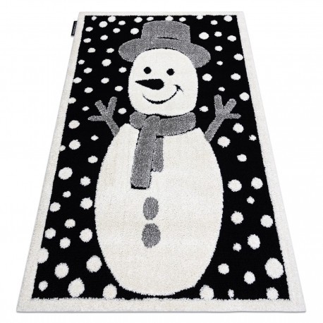 Covor modern pentru copii JOY Snowman om de zapada, structural pe două niveluri de l&acirc;nă negru / crem, 120x170 cm