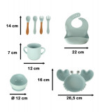Set tacamuri din 9 piese pentru diversificarea hranei bebelusului, albastru, silicon, model