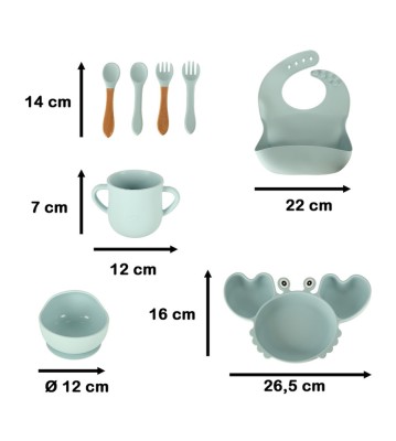 Set tacamuri din 9 piese pentru diversificarea hranei bebelusului, albastru, silicon, model foto