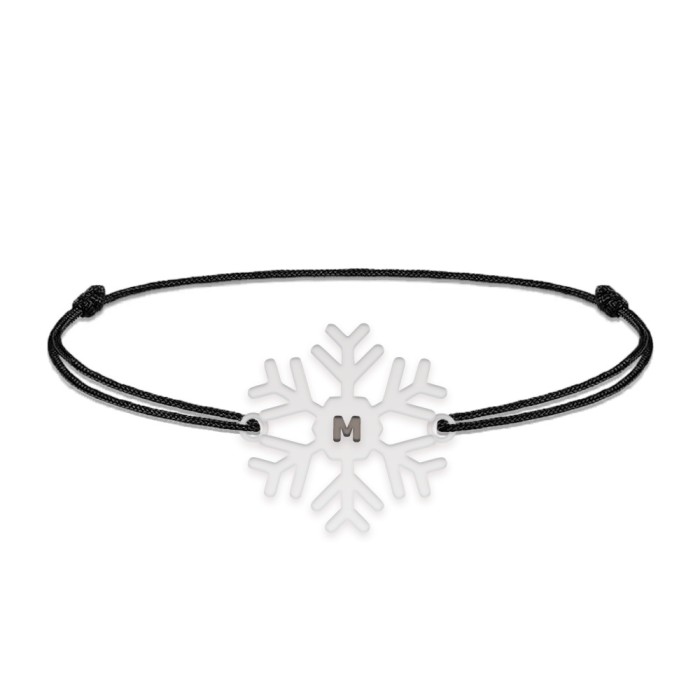 Little Snowflake - Bratara snur personalizata fulg si litera din argint 925