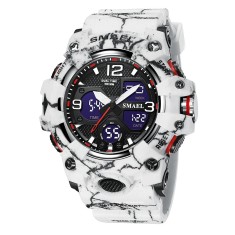 Ceas de mana barbatesc Smael Alb Militar Sport Alarma Cronometru Digital Analog Quartz