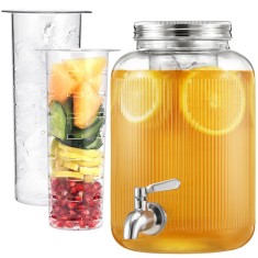 Dozator de bauturi Navaris, 4L, sticla, inox, cu robinet, pentru petreceri, NAV000011FD004C
