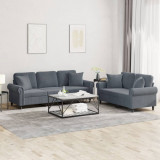 VidaXL Set canapea cu perne, 2 piese, gri &icirc;nchis, catifea 3202271