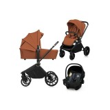Carucior 3 in 1 Lionelo Mika Plus cu scoica auto ADAC, maro, pana la 22 kg