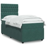vidaXL Pat box spring cu saltea, verde &icirc;nchis, 90x200 cm, catifea 3292247