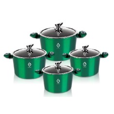 Set 8 piese 4 Vase Gatit Aluminiu Marmorat Compatibile Inductie Grunberg GR2716V Verde foto