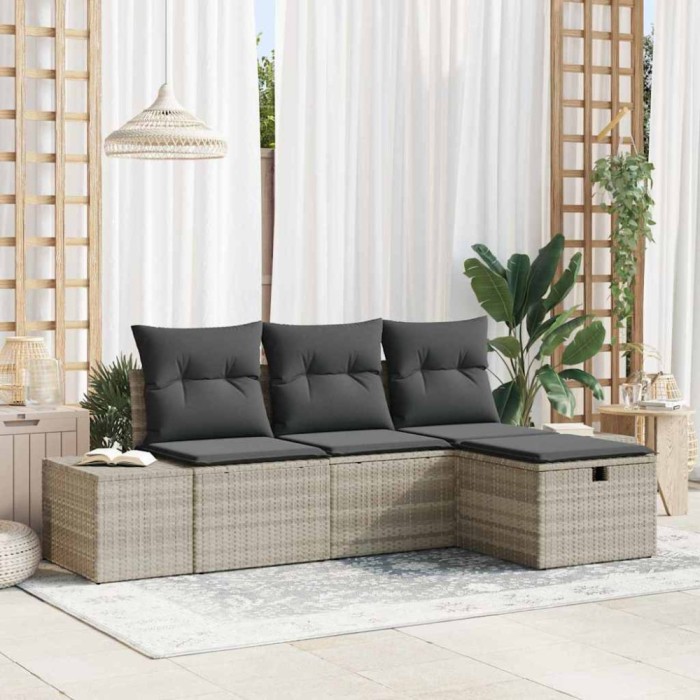vidaXL Set de canapele pentru grădină 4 pcs Gri deschis Rattan poli 3359351
