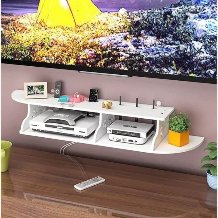 Raft pentru router, obiecte decorative, din materiale durabile, cu 3 compartimente, dimensiuni 100X23 cm, alb