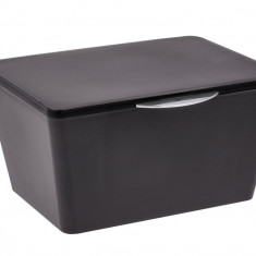 Cutie depozitare cu capac pentru baie, Wenko, Brasil Black, 19 x 15.5 x 10 cm, plastic, negru