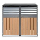 Cutie pentru pubele cu capac rabatabil hidraulic, design &icirc;n două părți pentru 2 pubele, 132x80x118,5 cm, Gri+Culoare naturală