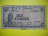 HOPCT CONGO BELGIAN / RUANDA / URUNDI 10 FRANCS 1957 RARA