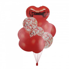 Buchet 9 baloane rosii din latex cu confetti Magic Party Red foto