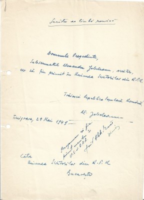 A3597N Alexandru Jebeleanu, act scris și semnat olograf, 1949, Timișoara foto