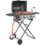 Outsunny Barbecue pe Gaz 2 Arzătoare, 2 Rafturi, Capac și Termometru Negru | Aosom Romania