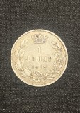 Moneda Argint Serbia 1 Dinar 1912, 23mm, 5g, Argint 0.835, KM#25