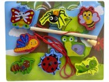 Joc de pescuit din lemn si magnet, snuruit, puzzle incastru insecte