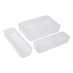Set Organizatoare Sertare, Model Frosty, 3 Bucăți, Plastic, Culoare Alb, Dimensiuni Variate