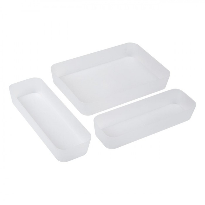 Set Organizatoare Sertare, Model Frosty, 3 Bucăți, Plastic, Culoare Alb, Dimensiuni Variate