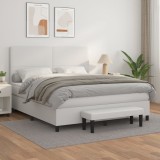 Cumpara ieftin Pat box spring cu saltea, alb, 180x200 cm, piele ecologică