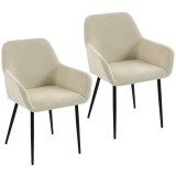 HOMCOM Set de 2 scaune pentru dining, scaune de bucătărie tapițate din velur cu caneluri cu cotiere și spătar, crem | Aosom Romania