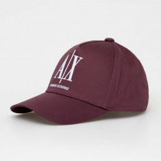 Armani Exchange șapcă de baseball din bumbac culoarea bordo, cu imprimeu