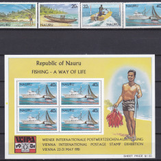 DB1 Fauna Marina Pesti Pescuit cu Barci 1981 Nauru 4 v. + MS MNH