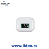 Casti bluetooth 5.0 EDAR cu afisaj digital, procent baterie, microfon incorporat, limitare zgomot, alb