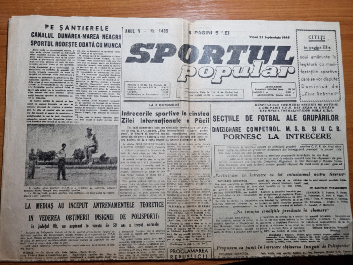 sportul popular 23 septembrie 1949-hipism,motociclism,handball,canotaj,fotbal