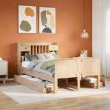 vidaXL Pat cu bibliotecă fără saltea, 135x190 cm, lemn masiv de pin 3308936