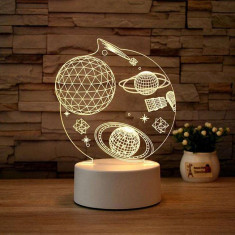 Lampa de veghe 3D, Planete si stele cazatoare, lumina calda, incarcare USB