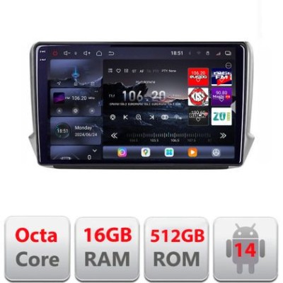 Navigatie Peugeot 208/2008 2012-2018 Edotec Kit-PSA 8 core QLED 2K 16+512 360 Android Waze USB Navigatie Internet Youtube Radio CarStore Technology foto