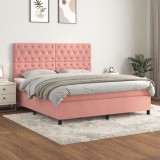 Cumpara ieftin Pat box spring cu saltea, roz, 160x200 cm, catifea