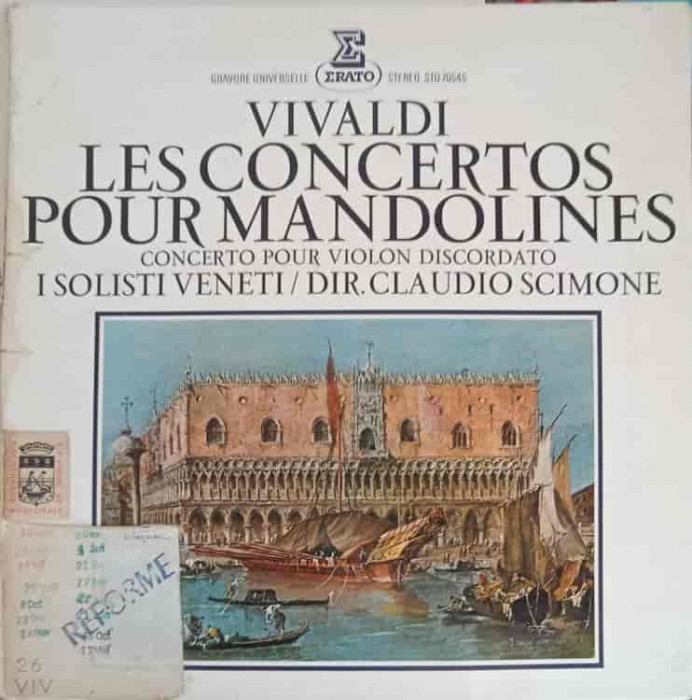Disc vinil, LP. Les Concertos Pour Mandolines. Concerto Pour Violon Discordato-Vivaldi, Claudio Scimone, I Solis