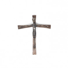 Superb crucifix de perete din bronz masiv mid-century in stil brutalist. foto