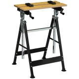 HOMCOM Banc de Lucru Pliabil, 4 Cleme, &Icirc;nălțime/Unghi Reglabile, Capacitate 100 Kg, Negru/Aspect Lemn